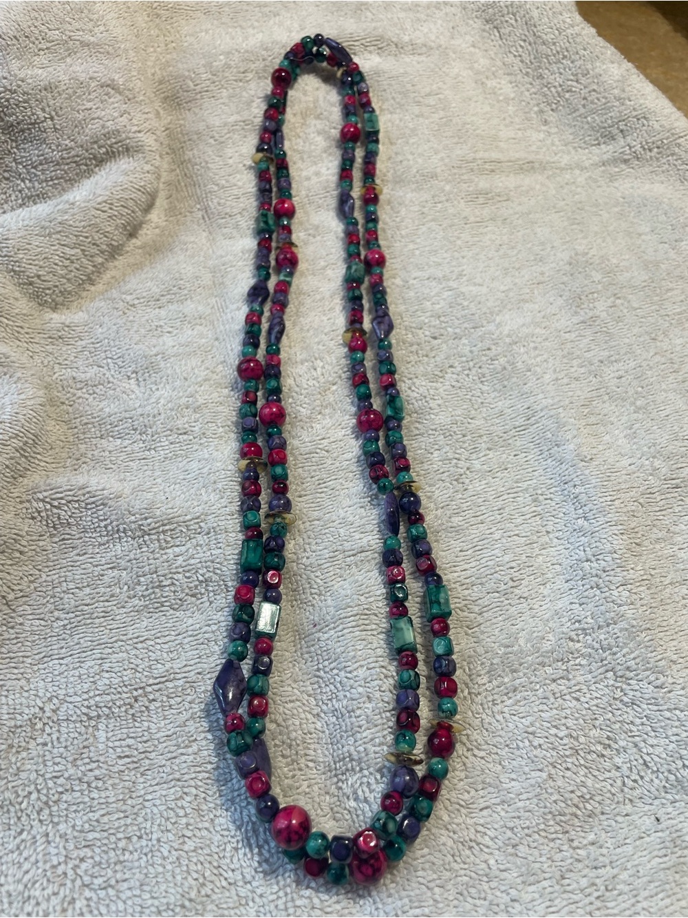 Multicolor Beaded Long Necklace - Pink, Teal & Purple